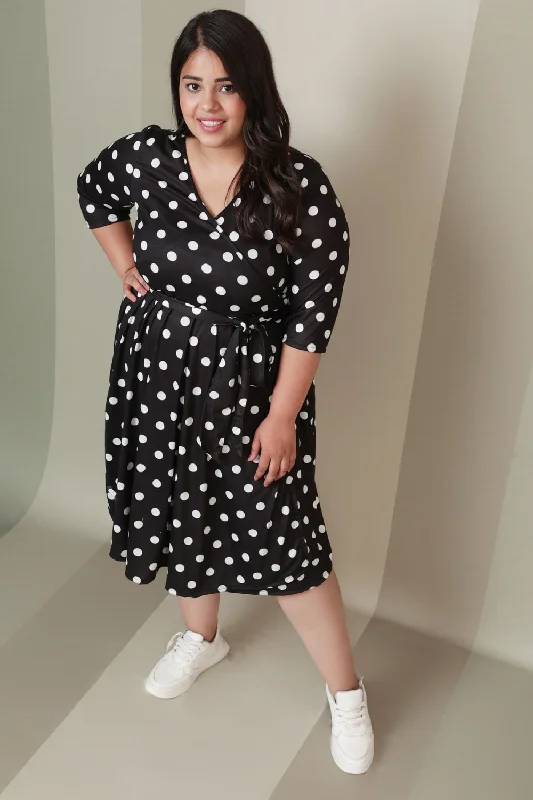 Evening women's dressesBlack White Polka Dot Wrap Dress