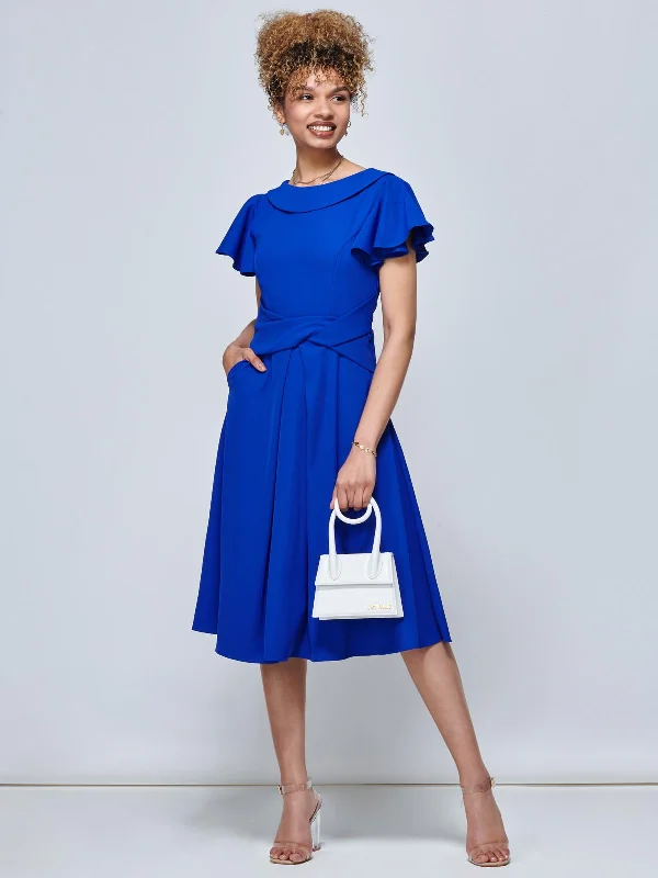 One-shoulder dresses for womenJolie Moi Jaelyn Flare Sleeve Dress, Royal Blue