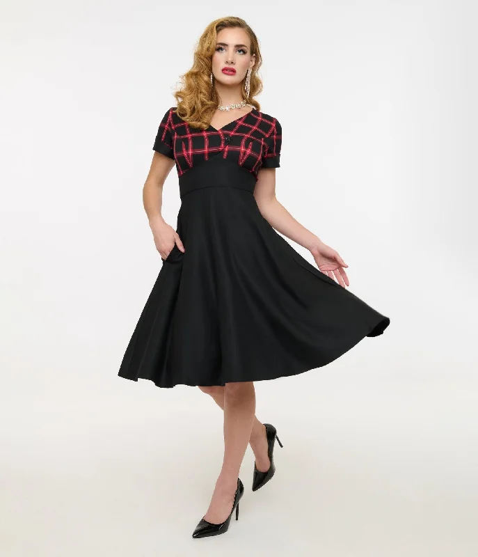 Cotton dresses for everyday wearHell Bunny 1950s Red & Black Tartan Janine Swing Dress