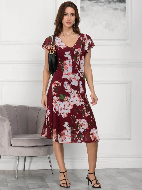 Sack dresses for womenJolie Moi Acela Floral Print Mesh Dress, Wine Floral