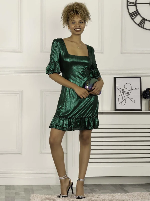 Statement dresses for making a fashion statementJolie Moi Gerika Square Neck Tunic Dress, Dark Green