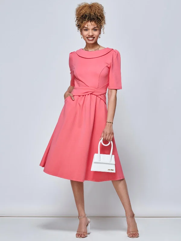 Petite dresses for womenMaayan Fold Neck Dress, Coral