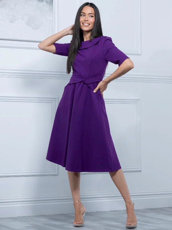 Cotton dresses for everyday wearMaayan Fold Neck Dress, Purple