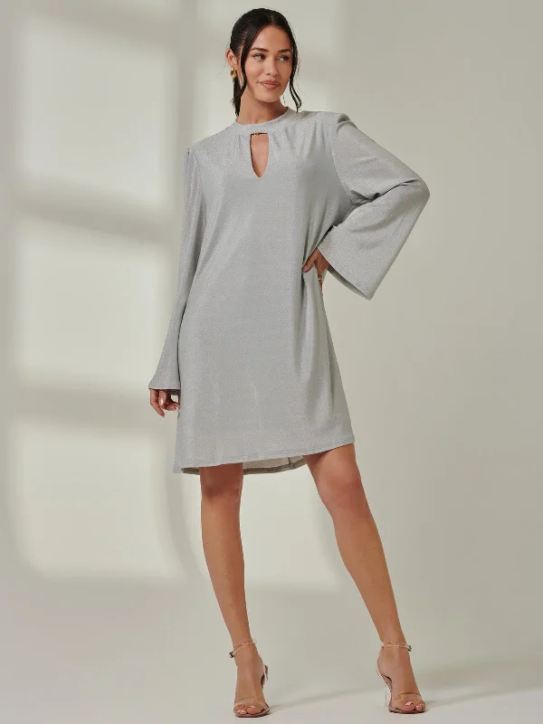 Ruched dresses for womenMetallic Keyhole Detail Tunic Dress, Silver