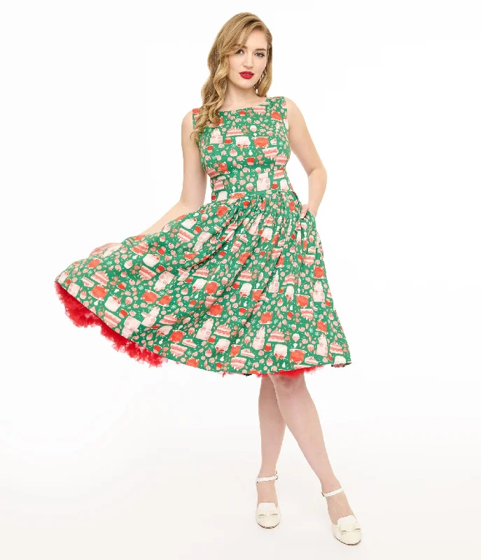 Tall women's dressesMiss Lulo 1950s Green & Red Holiday Cake Lily Swing Dress