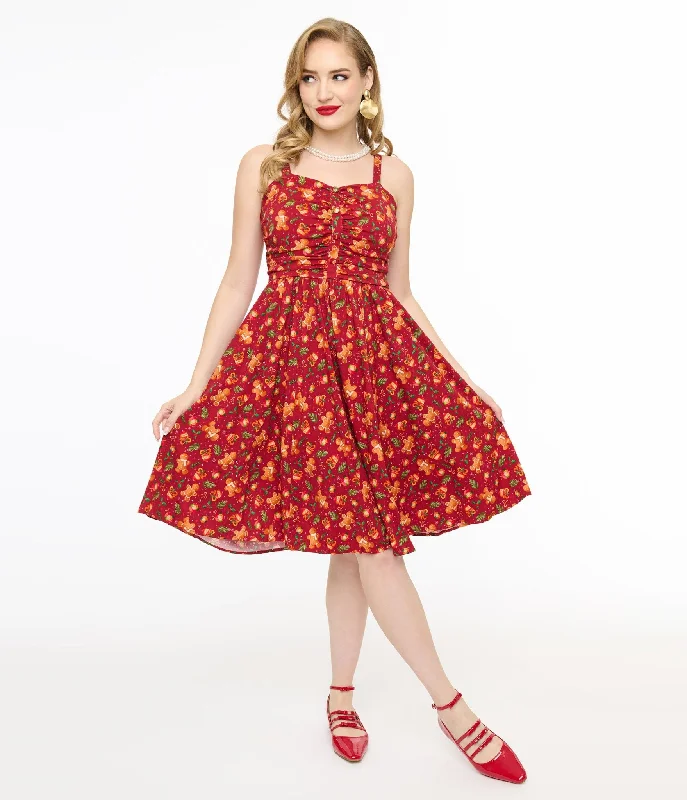 Handmade dresses for unique fashion statementsMiss Lulo 1950s Red Gingerbread Man Print Eden Fit & Flare Dress