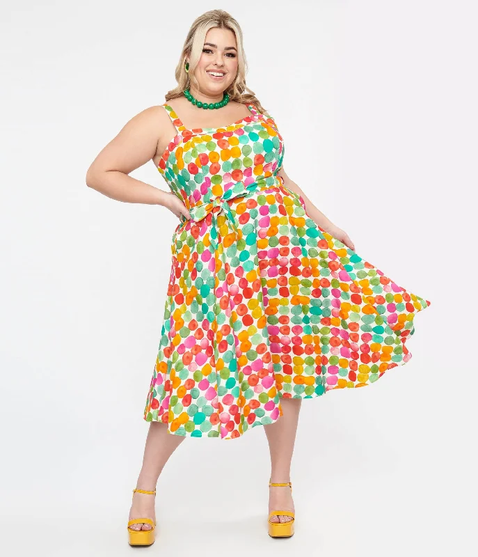 Shift dresses for womenPlus Size 1950s Rainbow Watercolor Polka Dot Lori Swing Dress