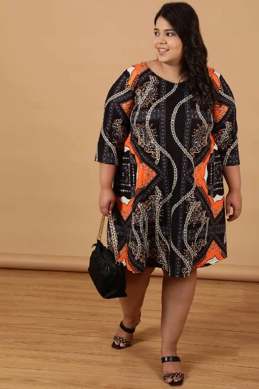 Satin dresses for womenPlus Size Black Baroque Printed Dress