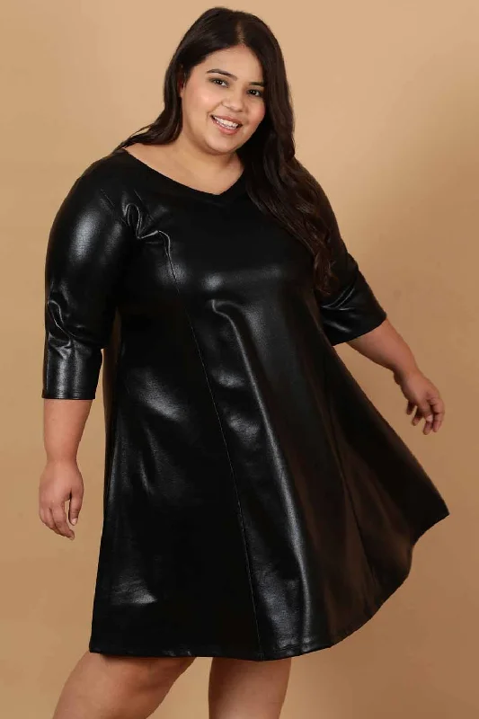 Layering dresses for versatile stylingPlus Size Black Cruelty Free Leather Dress