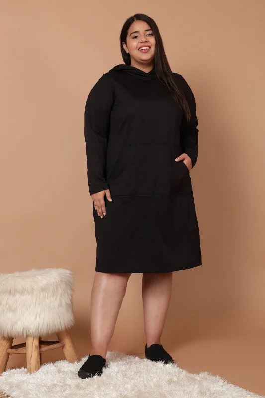 Day dresses for everyday wearPlus Size Black Sweatshirt Hoodie Winter Dress