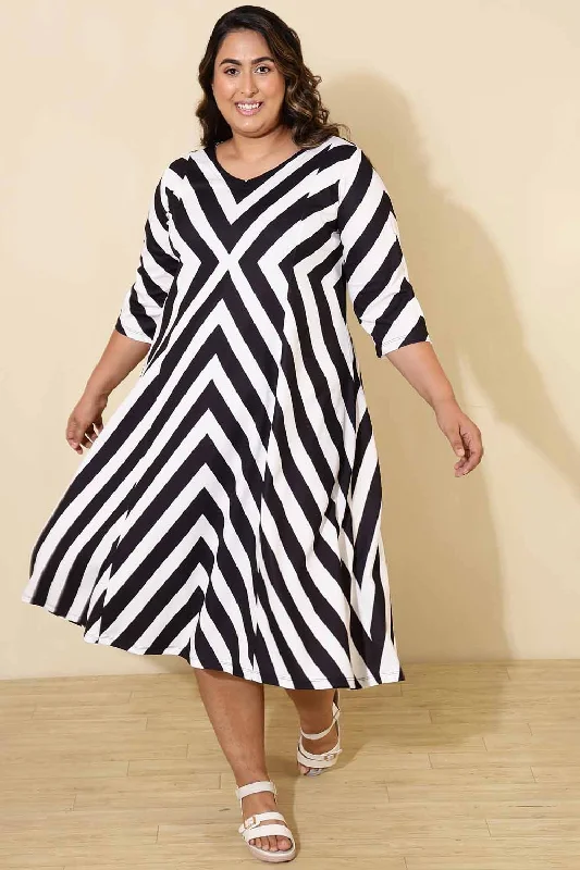 A-line dresses for womenPlus Size Black White Monochromatic A line Dress