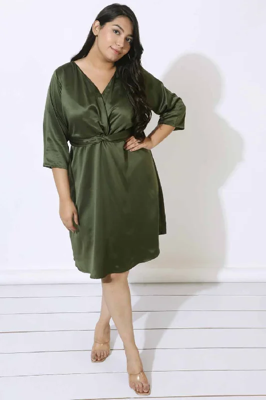 Checkered dresses for womenPlus Size Olive Satin Knot Dress