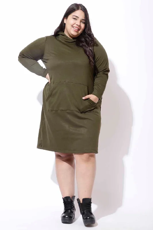 Custom-made dresses for personalized fitsPlus Size Olive Sweatshirt Hoodie Winter Dress