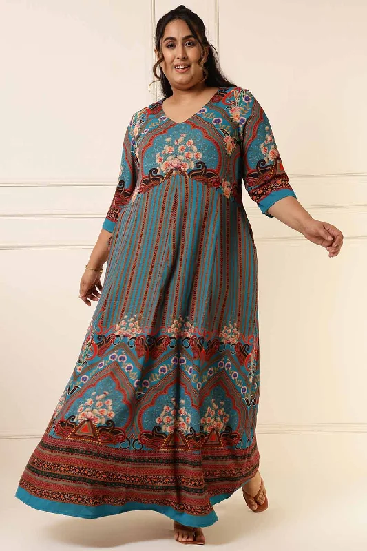 Bridal dresses for womenPlus Size Red Teal Blue Printed Anarkali Dress