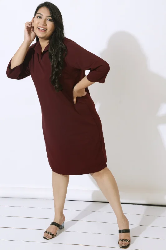 Off-the-shoulder dresses for womenPlus Size Wine Polo Dress