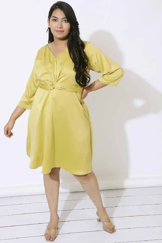 Sleeveless dresses for womenPlus Size Yellow Satin Knot Dress