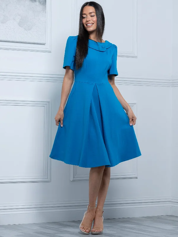 Beach dresses for casual outingsSophia Button Collar Dress, Royal Blue