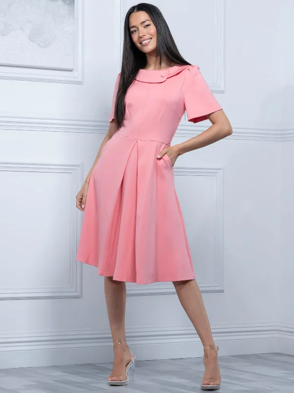 Short-sleeved dresses for womenSophia Button Collar Dress, Peach