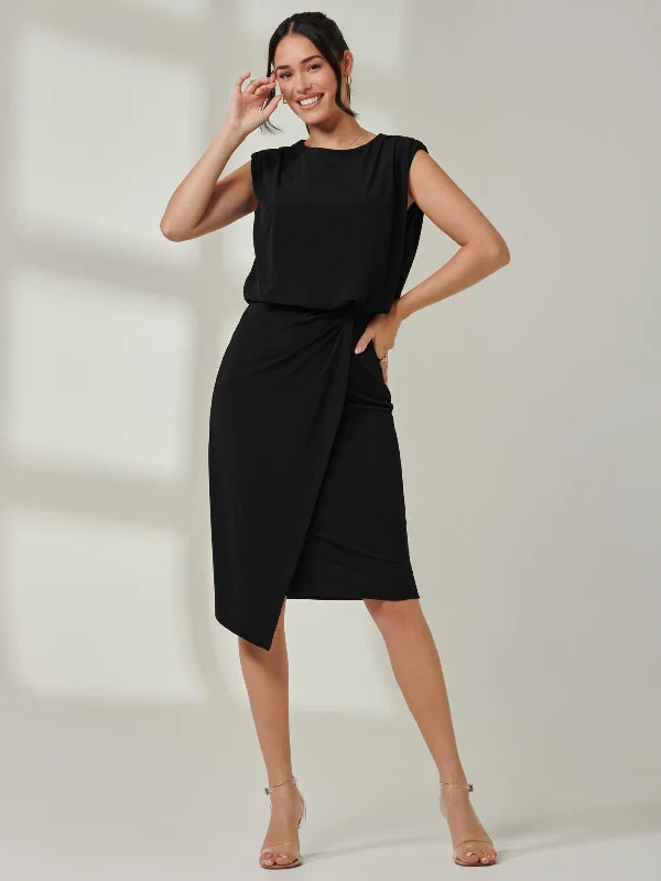 Day dresses for everyday wearTiered Draped Pencil Dress, Black