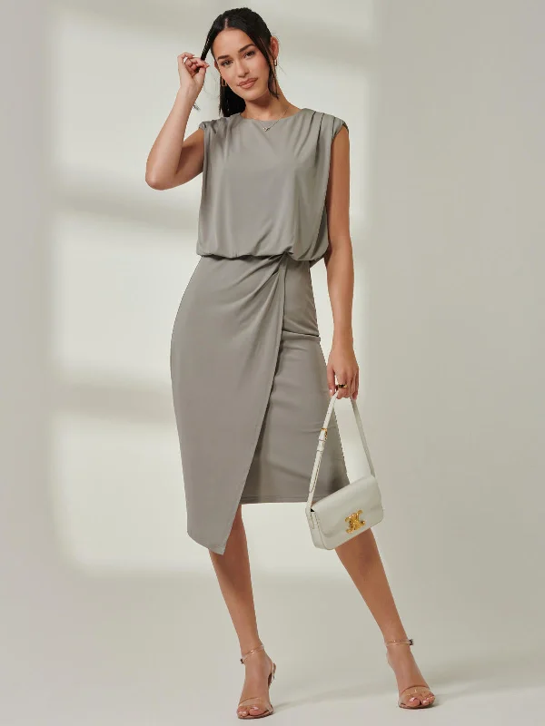 Leather dresses for womenTiered Draped Pencil Dress, Light Khaki