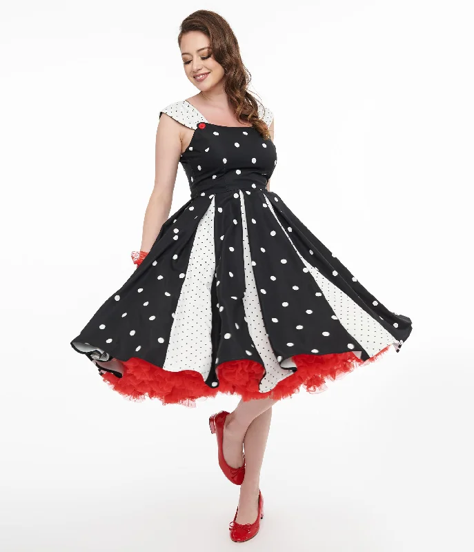 Cocktail dresses for womenUnique Vintage Black & White Polka Dot Stripe Swing Dress