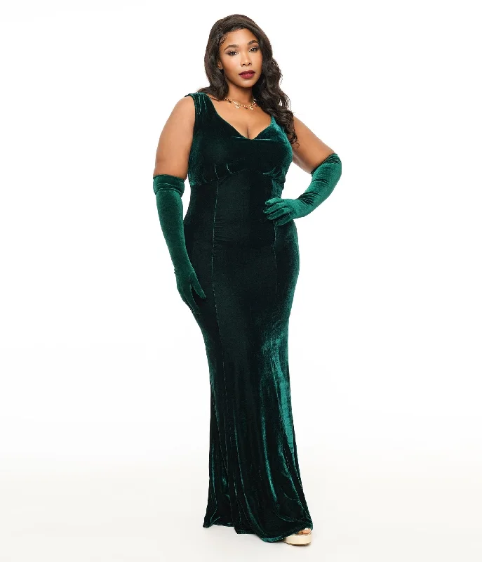 Corduroy dresses for womenUnique Vintage Plus Size 1930s Emerald Green Velvet Goldwyn Gown