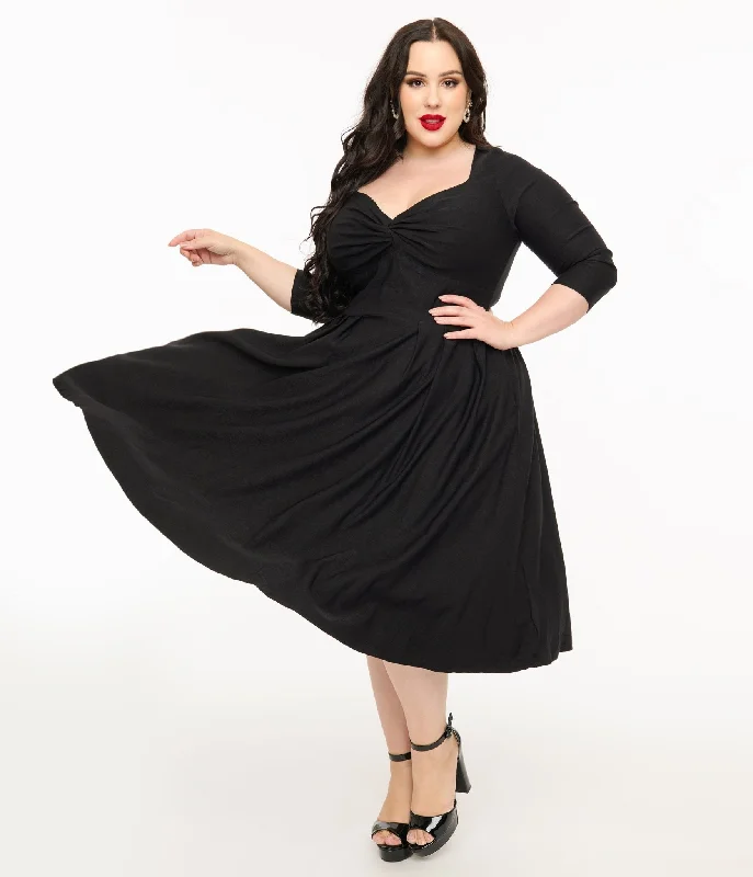 Glamour dresses for red carpet appearancesUnique Vintage Plus Size 1950s Black Bengaline Front Twist Swing Dress