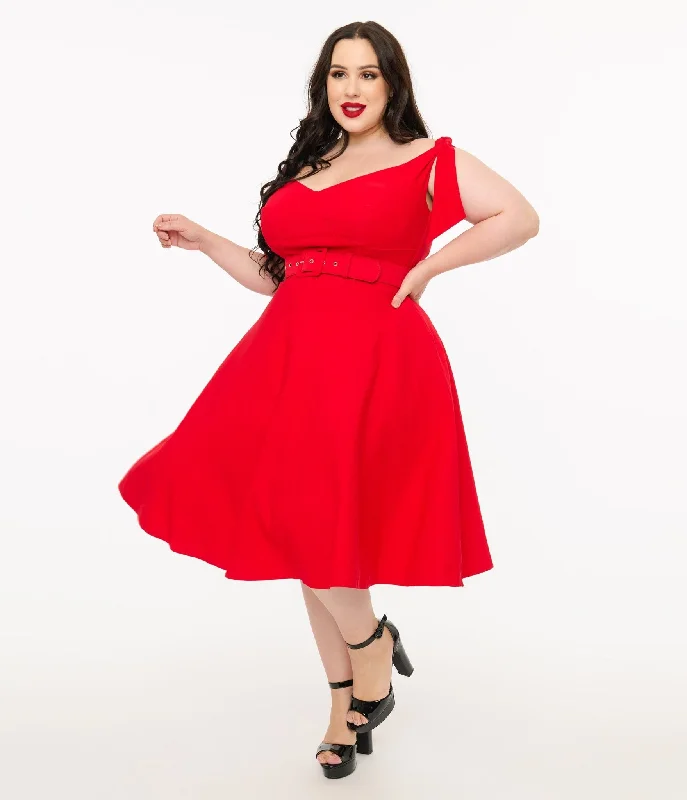 Winter dresses for cold weatherUnique Vintage Plus Size 1960s Red Off The Shoulder Swing Dress