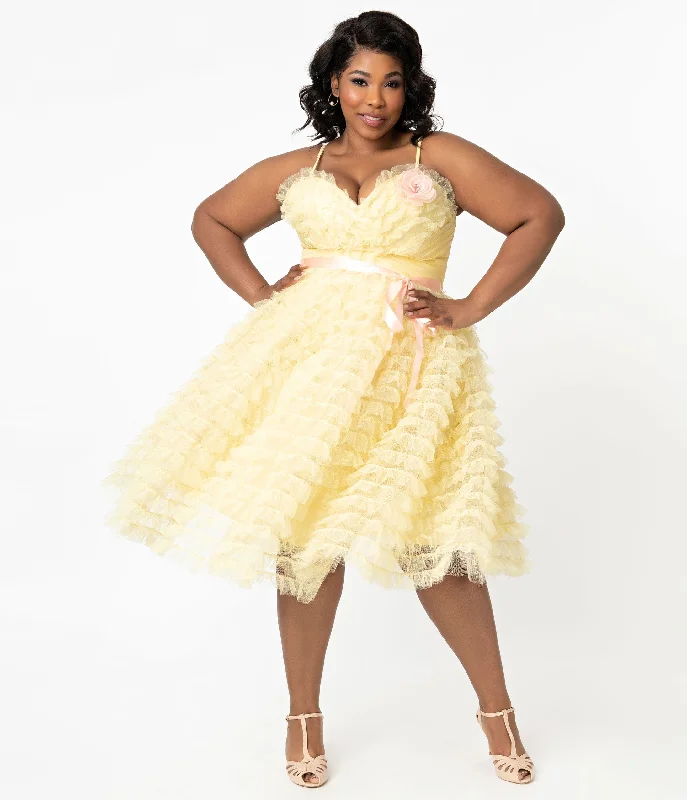 Fit-and-flare dresses for womenUnique Vintage Plus Size 1950s Yellow Tulle Cupcake Swing Dress