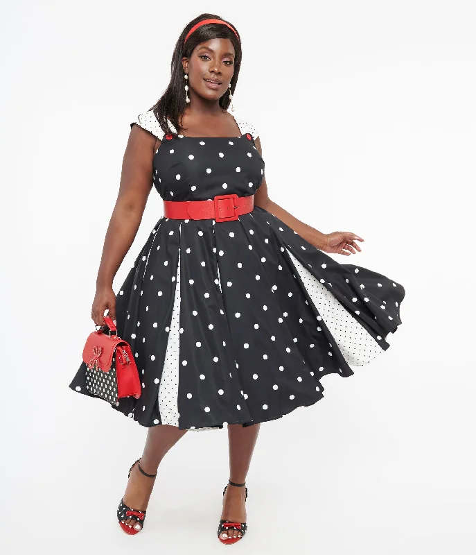 Mother-of-the-bride dressesUnique Vintage Plus Size Black & White Polka Dot Stripe Swing Dress