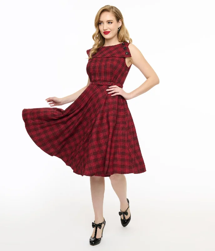 Evening gowns for formal eventsVoodoo Vixen 1950s Red Check Fit & Flare Dress