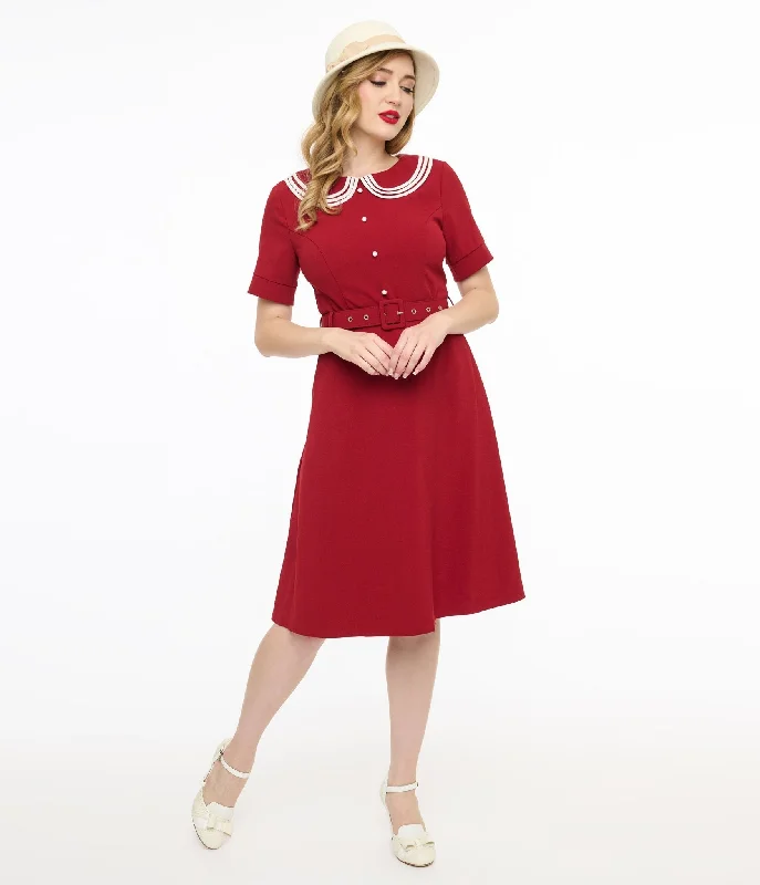 Beach dresses for casual outingsVoodoo Vixen 1950s Red Layered Collar Fit & Flare Dress