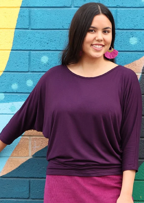 Cardigan-style women's tops3/4 Sleeve Batwing Top Dark Purple