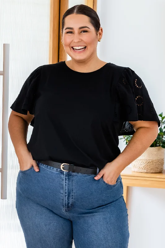 Plus-size women's topsAvalon Broderie Tee Black