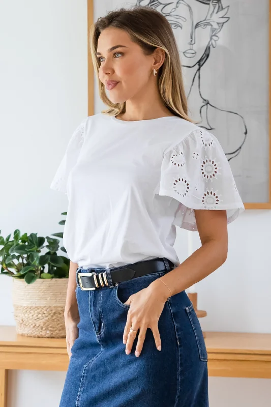 Designer women's topsAvalon Broderie Tee White