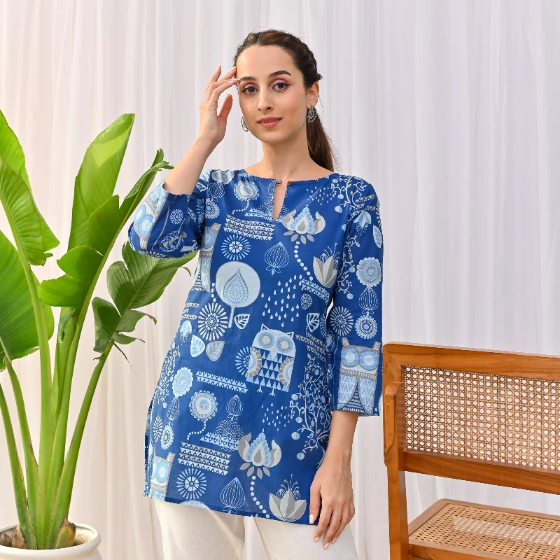 Women's casual topsIndigo Owl Printed Tunic