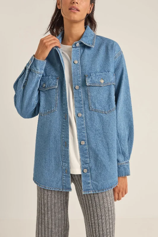 Fitted women's topsOversized Denim Shacket Washed Blue