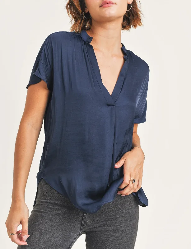 Earth-tone women's topsEsme V Neck Blouse, Navy